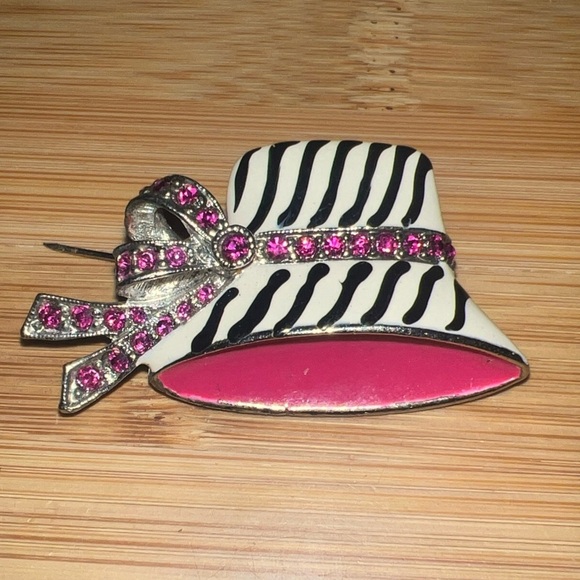 Pink and Black Zebra Print Hat Brooch - Picture 1 of 6